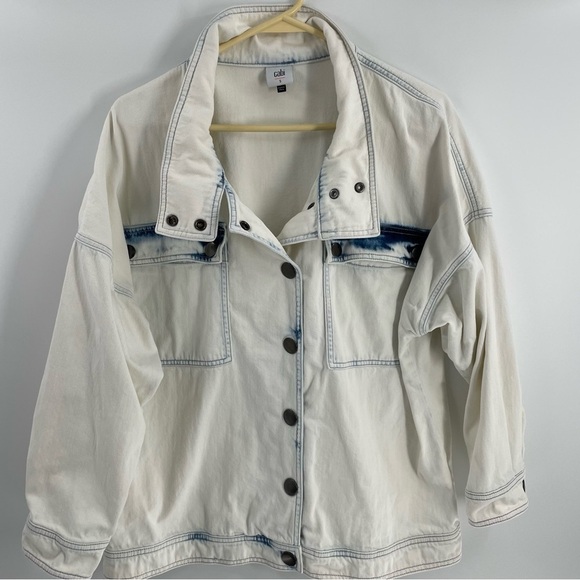 Cabi Drew Jacket Fade Wash Oversized Lightweight Denim Snap Detail Jacket Coat - Picture 1 of 13